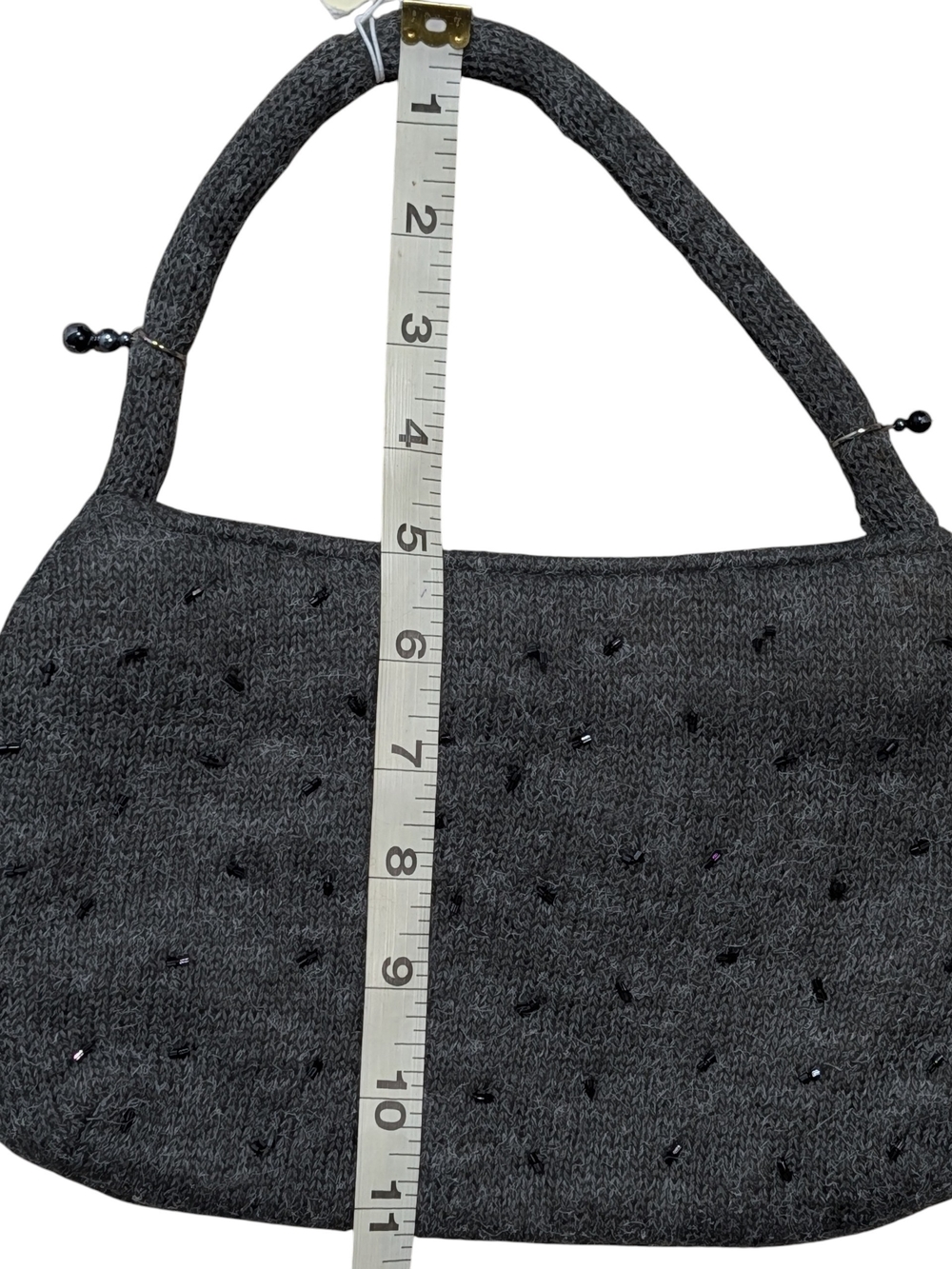Bath Body Works Gray Knit Y2k Beaded Small Shoulder Bag Cozy Dark Academia Fairy - Picture 6 of 7